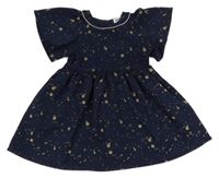 Tmavomodré řasené šaty se zlatým vzorem Fearne