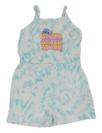 Bílo-tyrkysový batikovaný bavlněný kraťasový overal se Stitchem Disney