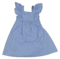 Svetlomodré plátenné šaty s volánikmi Zara