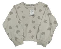 Nové - Béžová crop oversize mikina so srdiečkami Pepco