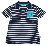 Tmavomodro-biele pruhované polo tričko s vreckom a medvedíkom Liegelind