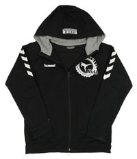 Čierna prepínaci mikina s potlačou a kapucňou Hummel