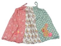 Ružovo-bielo-olivovo-strieborné pruhované letné šaty s kvietkami a vzorom a zajačikom Next
