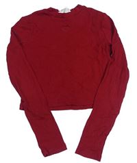 Bordó rebrované crop tričko so srdiečkovaným prestrihom H&M