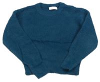 Petrolejový rebrovaný chlpatý crop sveter PRIMARK