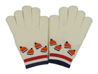 Smetanovo-červeno-tmavomodré prstové rukavice s tištěnými čepičkami a nášivkou UNOX