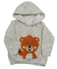 Béžová melírovaná mikina s medvedíkom a kapucňou