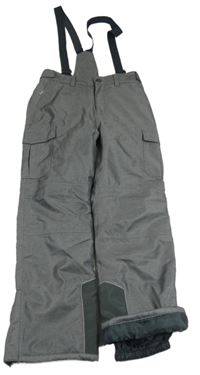 Šedé melírované cargo šusťákové zimní oteplovačky s kšandami YIGGA