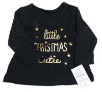 Nové - černé vánoční triko se zlatými nápisy a hvězdičkami George