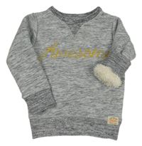 Šedo-bílo-černá melírovaná zateplená mikina s nápisem Next