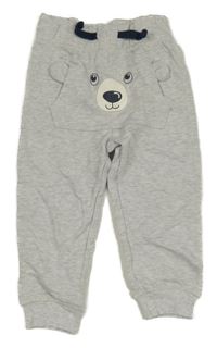 Šedé melírované tepláky s medvídkem/kapsou dopodopo