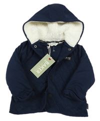 Nové - tmavomodrý prošívaný vyteplený podšitý kabátek s nášivkou a kapucí TED BAKER