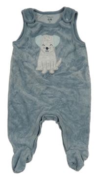 Modrošedé žebrované sametové dupačky s psíkom C&A