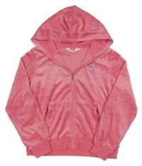 Ružová plyšová prepínaci oversize mikina s jednorožcem z kamínků a kapucňou H&M