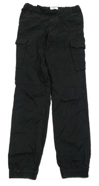 Černé cargo cuff plátěné kalhoty TEDDY SMITH