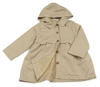 Béžový jarný kabát s golierikom a kapucňou so cute