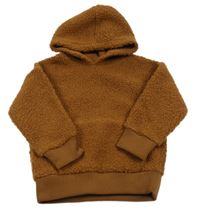 Hnědá huňatá mikina s kapsou a kapucí St. Bernard