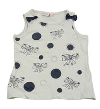 Bielo-tmavomodrý crop top s bodkami a mašličkami BERTI