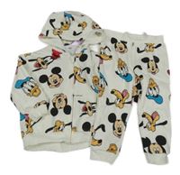 Nové - 2Set - Smetanová propínací mikina s Mickey s kamarády a kapucí + tepláky PRIMARK