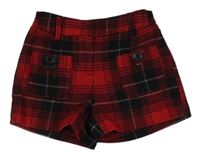 Červeno-čierno-biele kockované chino vlnené kraťasy Next