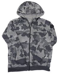 Šedá army propínací mikina s nášivkou a kapucí Nutmeg