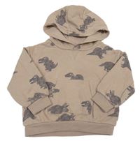 Hnědobéžová mikina s dinosaury a kapsou a kapucí M&S