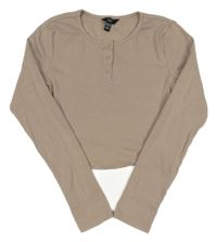 Béžové žebrované crop triko New Look
