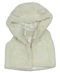 Krémová kožušinová zateplená vesta s kapucňou s uškami Mothercare