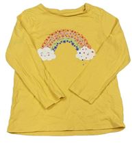 Horčicové tričko s dúhou s kvietkami Peacocks