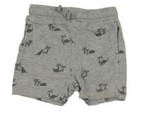 Sivé melírované teplákové kraťasy s dinosaurami a palmami Mothercare