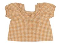 Meruňkovo-bílá kostkovaná halenka s květy a volánkem Primark