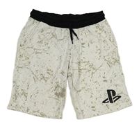 Bílé skvrnité teplákové kraťasy s logem PlayStation