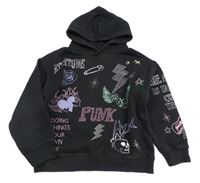 Černá mikina s obrázky s nápisy a kapucí Zara