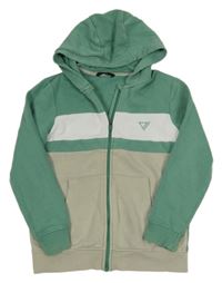 Zeleno-šedo-bílá propínací mikina s výšivkou a kapucí George