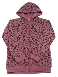 Staroružová prepínaci mikina s leopardím vzorom a kapucňou Y.F.K.