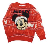 Červený vzorovaný svetr s Mickeym Disney