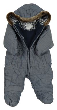 Tmavomodrá melírovaná šusťáková zimní kombinéza s kapucí Obaibi