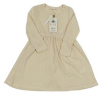 Nové - Béžové žebrované úpletové šaty s knoflíky PatPat