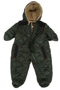 Khaki prošívaná šusťáková zateplená kombinéza s kapucí French Connection