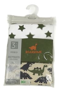 Nové - 3x body - Bílé s hvězdami + kaki s dinosaurem + béžové s dinosaurami Pep&Co