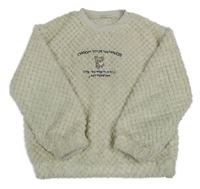 Béžová vzorovaná chlpatá mikina s medvěďom a nápisom