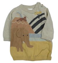 Béžovo-žlto-hnedý sveter so slonom a gepardem F&F