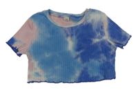 Modro-růžové batikované žebrované crop tričko Shein