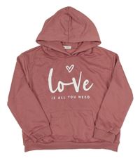 Staroružová mikina s nápisom so srdcem a kapucňou Shein