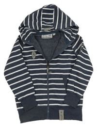 Tmavomodro-biela pruhovaná prepínaci mikina s nášivkou a kapucňou Off Shore