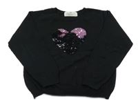 Čierny sveter so srdcem z překlápěcích flitrů H&M