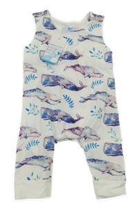 Bílé lehké laclové tepláky s velrybami