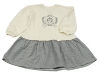 Smetanovo-kockované teplákové šaty s nápisom H&M