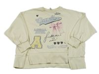 Krémová oversize mikina s nápismi a mašlou H&M