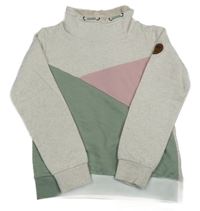 Béžovo-růžovo-khaki mikina s komínovým golierom Yigga